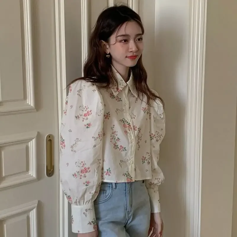 Рубашки с цветочным принтом женские повседневные рубашки длинным рукавом в