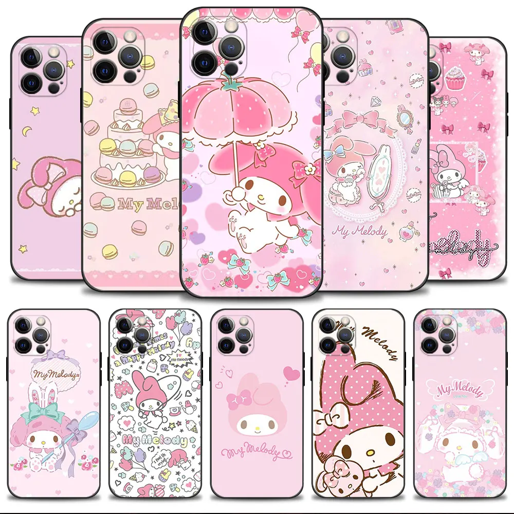 

My Melody Pink Strawberry umbrella Phone Case For Apple iPhone 14 13 12 11 Pro Max 13 12 Mini XS Max XR X 7 8 6 6S Plus Shell