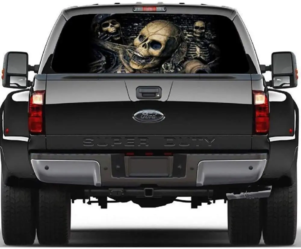 

Cool Skull Rear Window Decal Sticker Car Pickup Trucks Wrap Graphic Perforated See Through Red Universal Scratch Hidden Car Stic