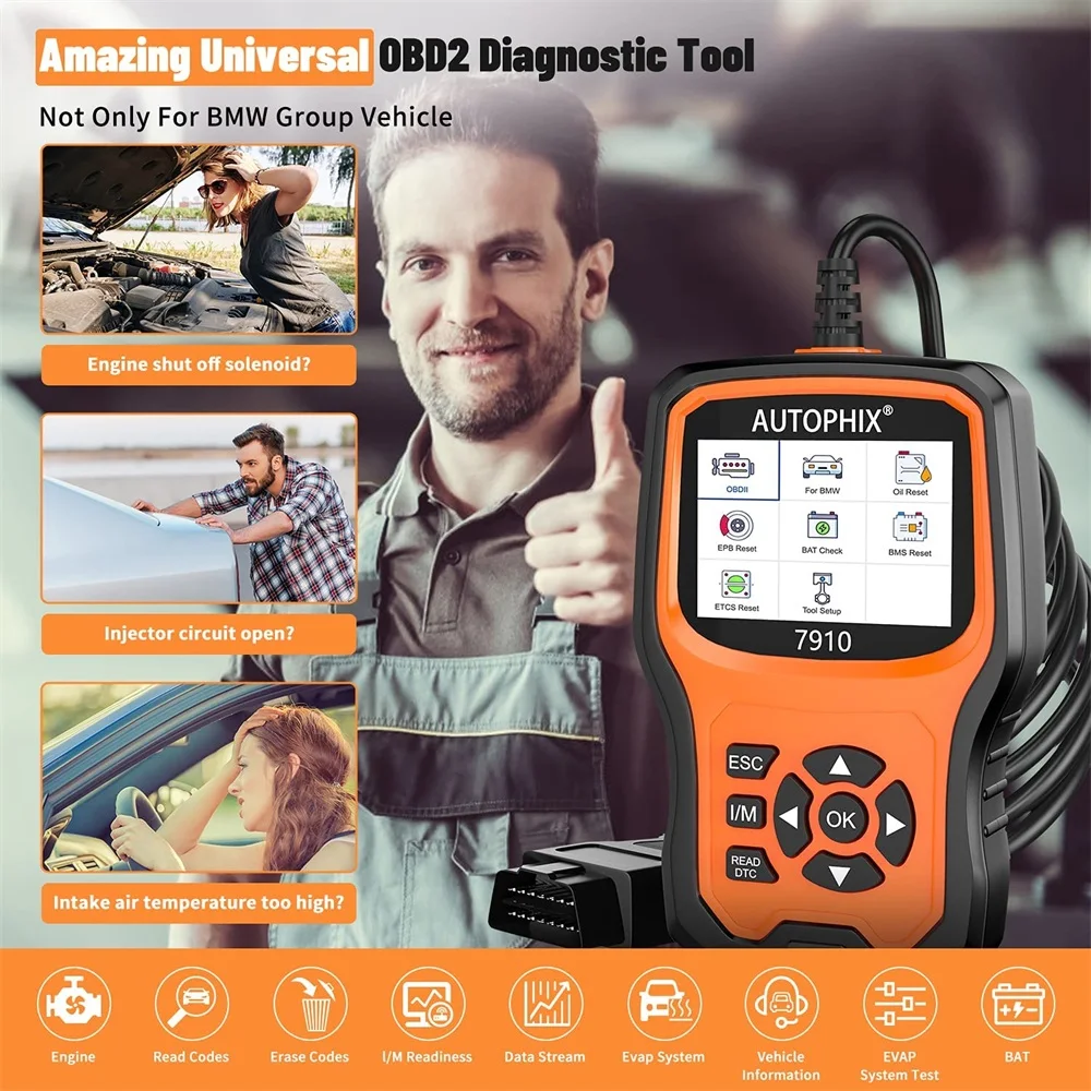 Диагностический инструмент Autophix 7910 OBD2 для BMW TPMS Сброс аккумулятора масляной