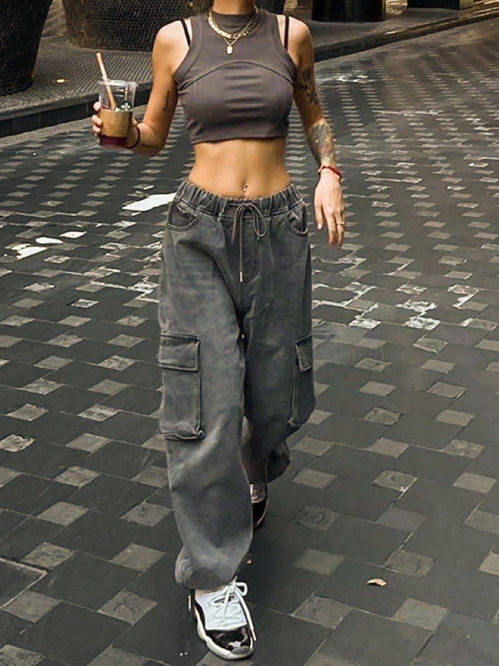 Fashion Women's Jeans Casual Straight Cargo Jeans Vintage BF Denim Harajuku Streetwear High Waist Baggy Pocket Trousers