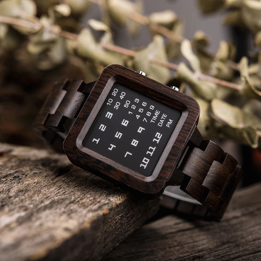 relogio masculino BOBO BIRD Wood Digital Watch Men LED Date Display Unique Watches Clock for Male Night Vision Drop shipping