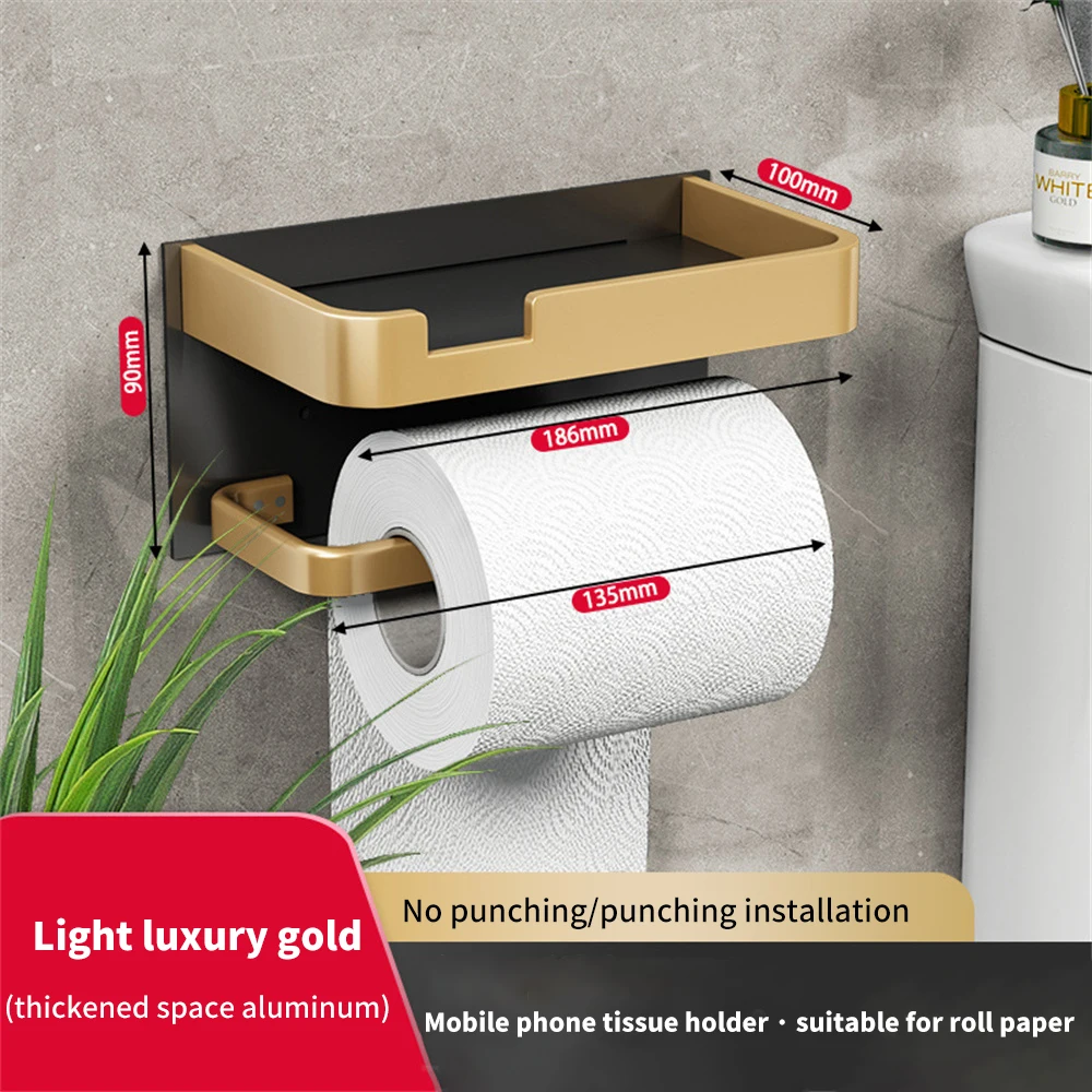 

Paper Holder Wall Mounted Space Aluminum Roll Holder Phone Storage Hanger Toilet Shelf Towel Rack Tissue Box Bathroom Accessorie