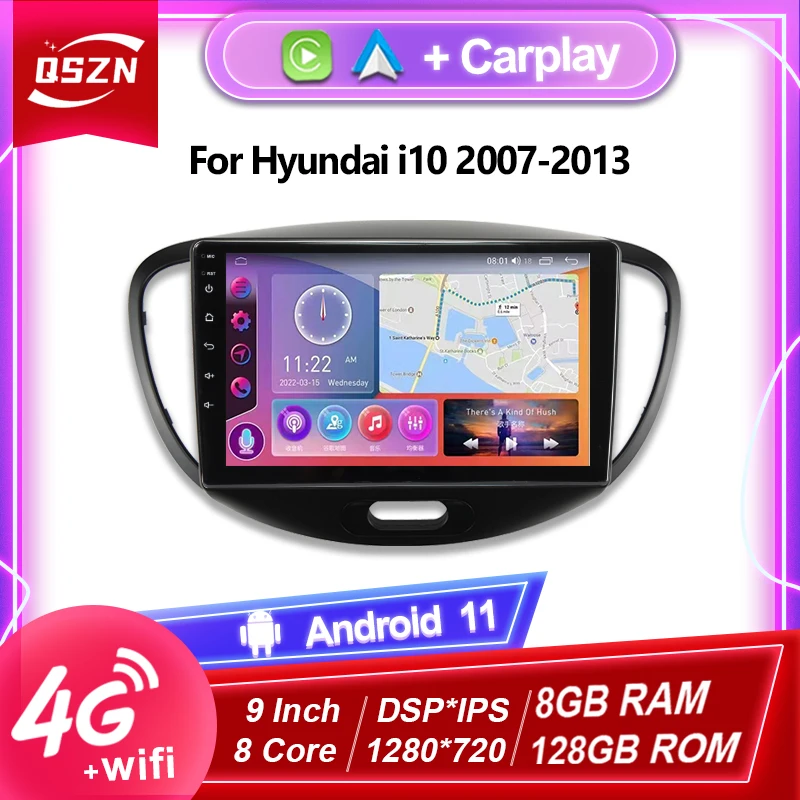 

4G DSP Android 11 Car Radio Stereo For Hyundai i10 2007-2013 Video GPS IPS Multimedia Player With Carplay Auto 8+128G Autoradio