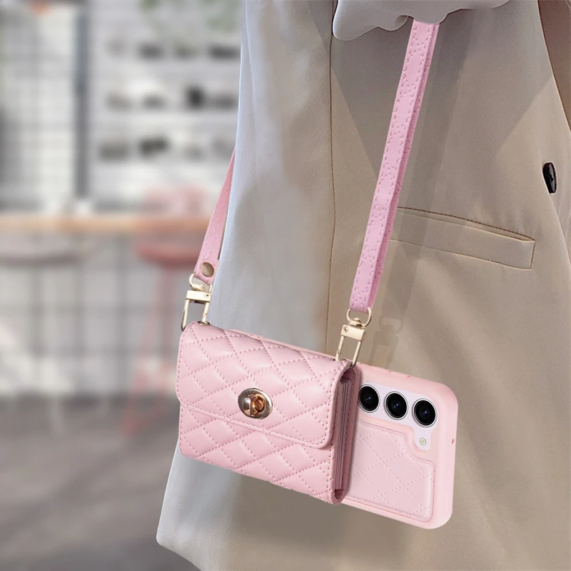 

New Style Wallet Small Fragrant Wind Organ Card Bag Leather Case For Samsung Galaxy S23 Ultra S22 Plus S21 FE A12 A13 A14 A34 A5