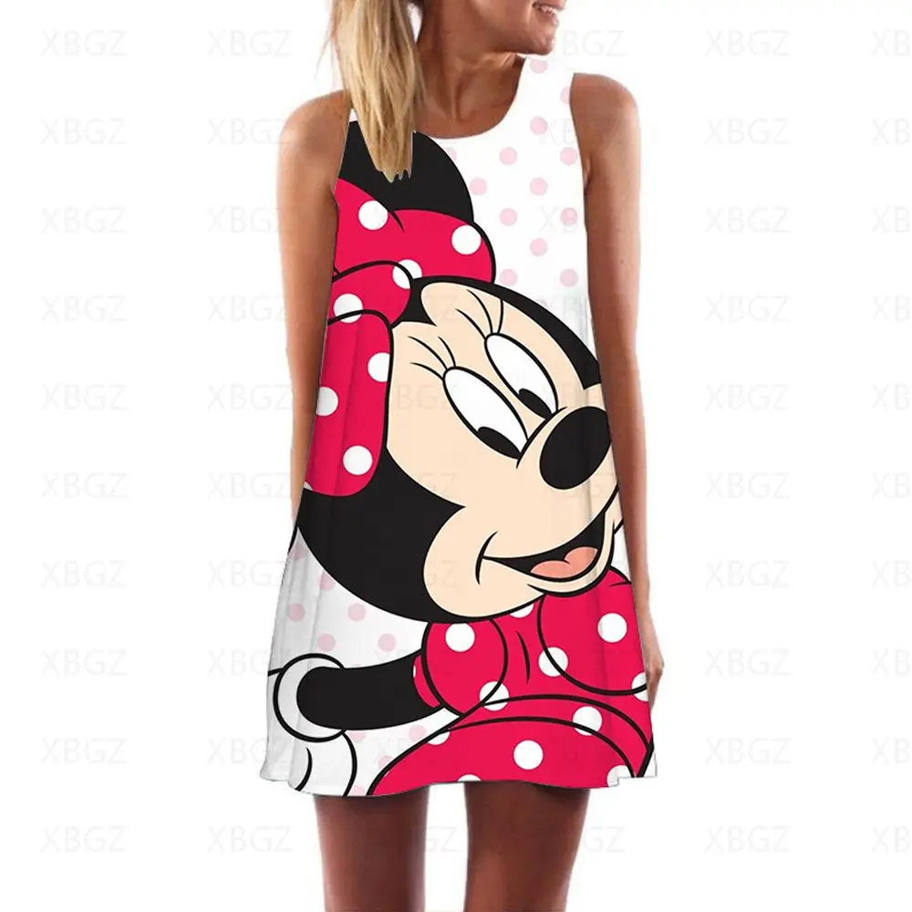 

Dresses for Women 2022 Cool Minnie Mouse Women's Dress Mickey Summer Woman Cartoon Beach Disney Fashion Boho Loose Top Print Hot