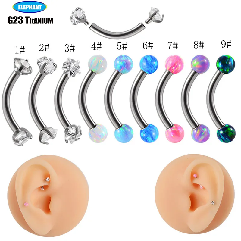 

G23 TItanium Piercing Eyebrow Stud CZ Opal Internal Thread Earrings Stud Curved Barbell Helix Conch Rook Body Jewelry 16G