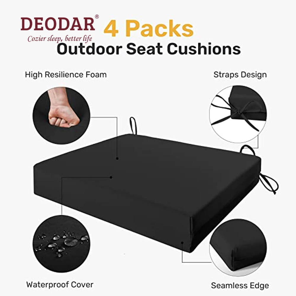 

Deodar подушки на уличные стулья Pack из 4 водонепроницаемых подушек для сидений патио с удобным губчатым наполнителем для садовой мебели