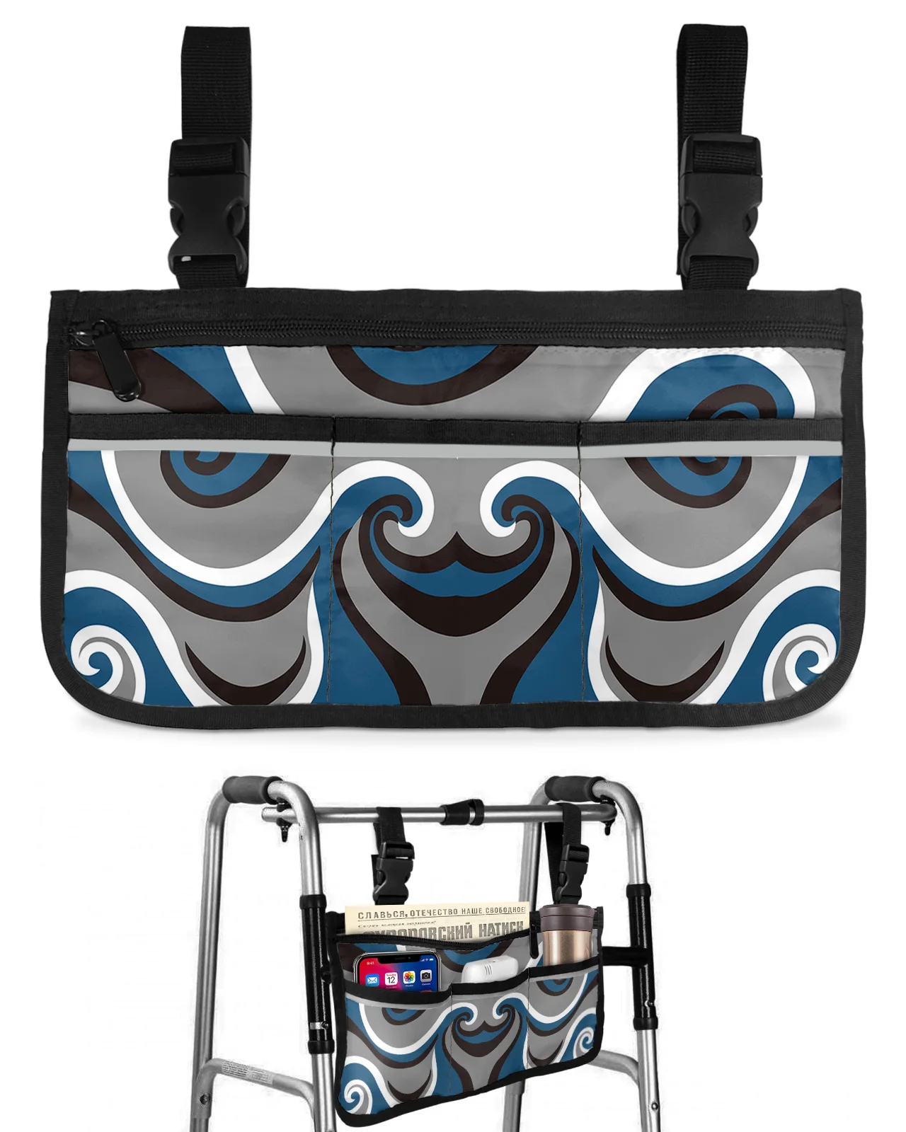 

Contemporary Abstract Whirlpool Blue Wheelchair Bag With Pockets Armrest Side Bags Electric Scooter Walking Frame Storage Pouch