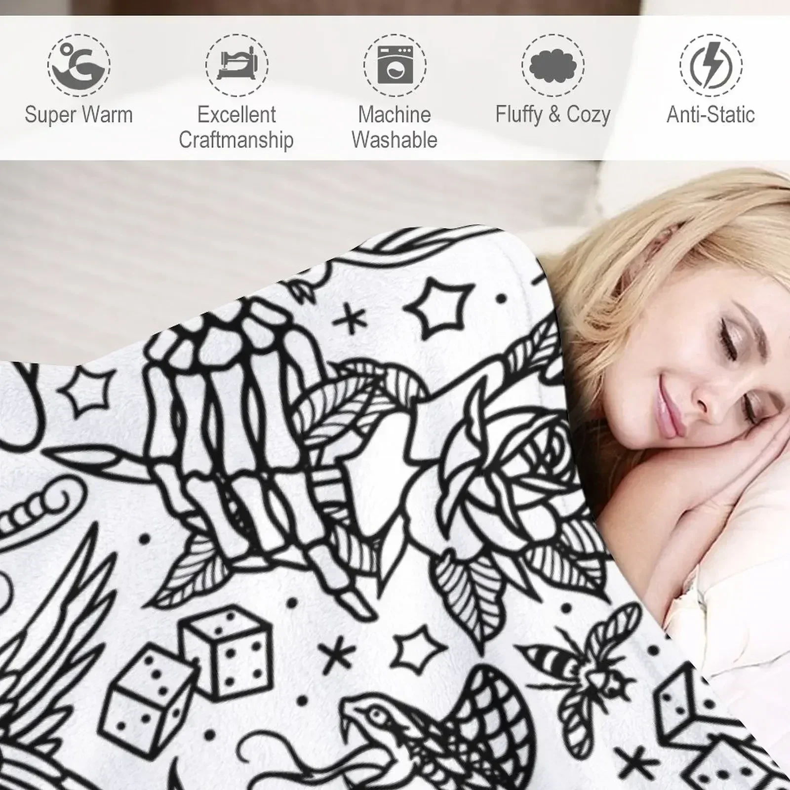 Американское традиционное татуировка с флэш-принтом вариант одеяла мягкие