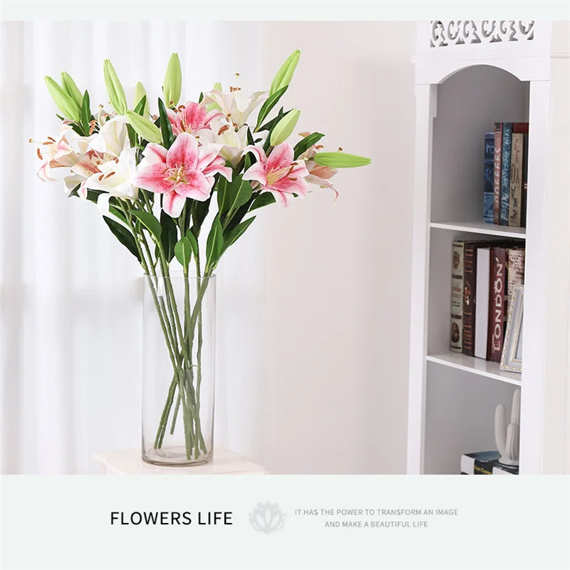

48CM Lily Artificial Flower Bouquet Set PU Fake Living Room Decorations Table Wedding Christmas Atmosphere Party Country Style