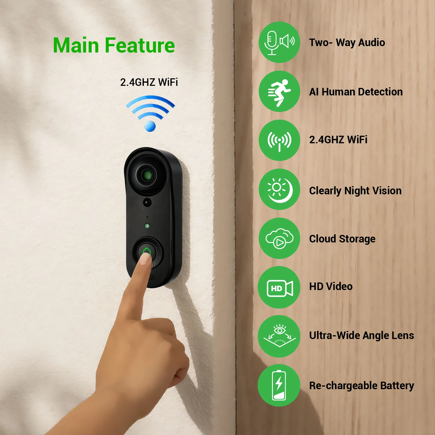 Фото 2 МП 1080P iCam365 APP IP-видеодомофон с питанием от аккумулятора, Wi-Fi, низким энергопотреблением и функцией видеонаблюдения за дверью №3