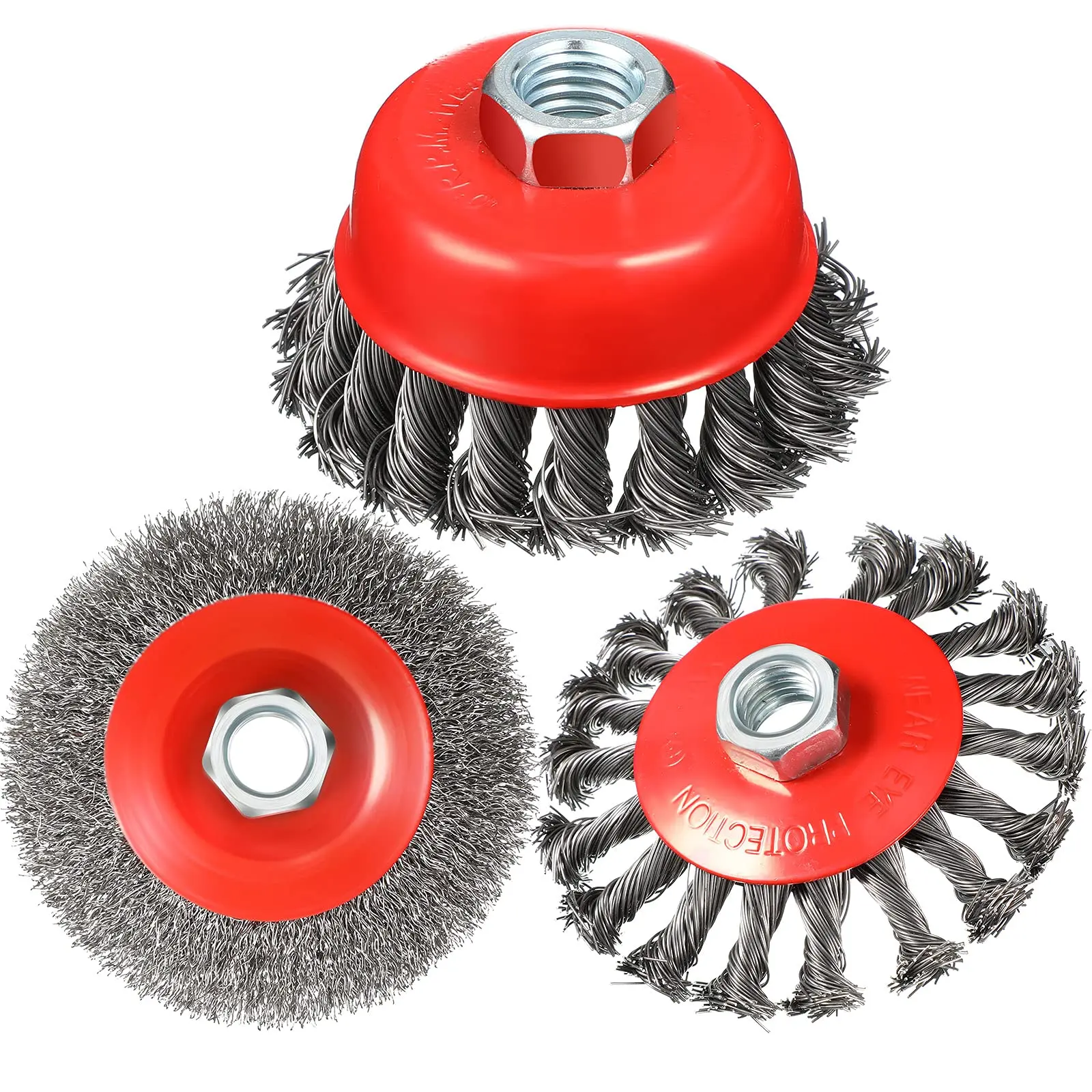 4 Inch Wire Wheel Brush Cup Brush Set, Coarse Crimped Twisted Knotted Cup Brush, 5/8 Inch-11 Threaded Arbor 0.002 Inch