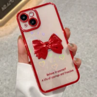 luxury electroplated bow bling love heart phone case for iphone 13 pro max 12 11 soft tpu clear shockproof protective back cover