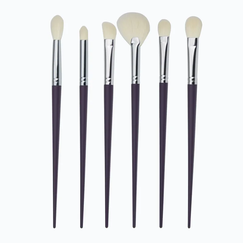 

6PCS Goat Hair Eye Makeup Brush Set Eye Brush Kit Purple Handle White Bristle Eyeshadow NoseShade Eyebrow Eye Brush Set
