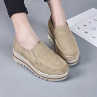 genuine leather slip on wedge shoes for women chunky platform flats loafers ladies casual spring boat shoes zapatillas mujer