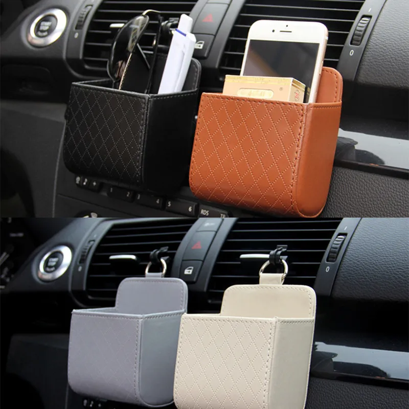 

Car Storage Bag Air Vent Dashboard Tidy Hanging Leather Organizer Box Glasses Phone Holder Storage Organizer Car Accessories