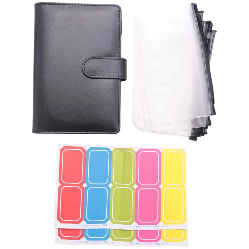 

12-Piece A6 Binder Pocket With Notebook Cover, PU Leather Binder Cover, Bill Management, Card Storage