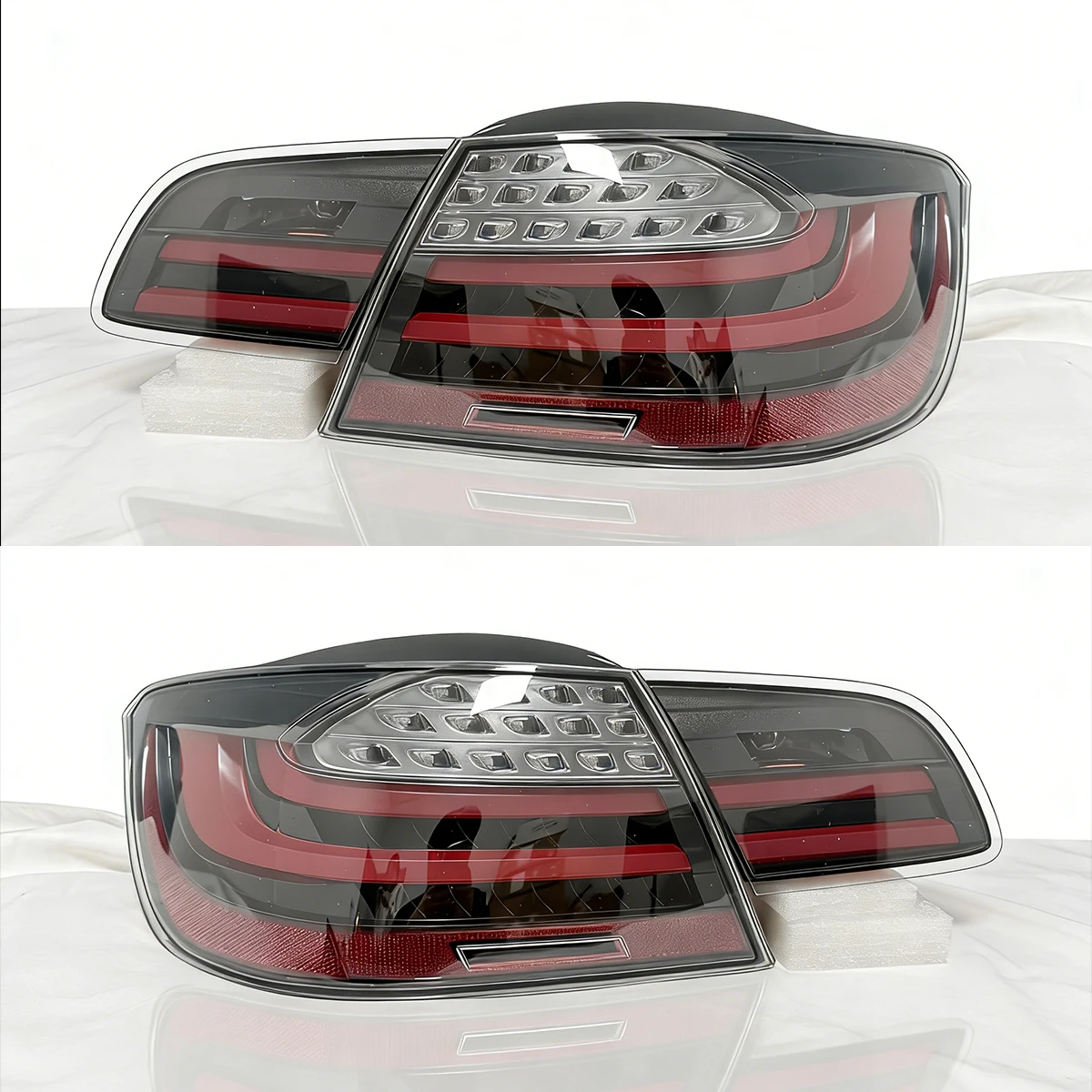 Фото Светодиодные задние фонари LED LCI для BMW 3 серии M3 E93 2006-2013, установка Plug and Play, Canbus, тонированные линзы, последовательные указатели поворота, замена штатных фонарей №1