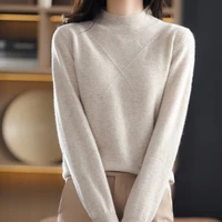 autumn and winter new 100 pure wool ladies half turtleneck pullover solid color knitted sweater high end fashion korean top
