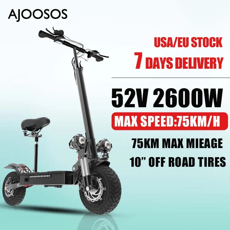 

10-дюймовый внедорожный электрический скутер с шинами, 2600 Вт, 52 в