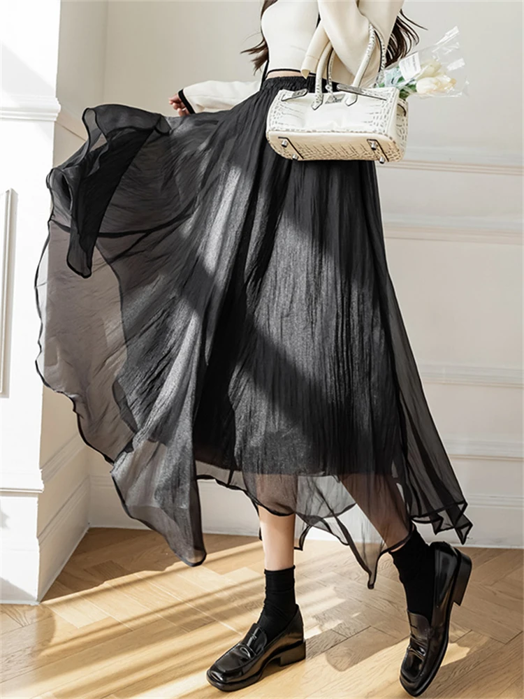 Юбка Женская средней длины с завышенной талией повседневная элегантная