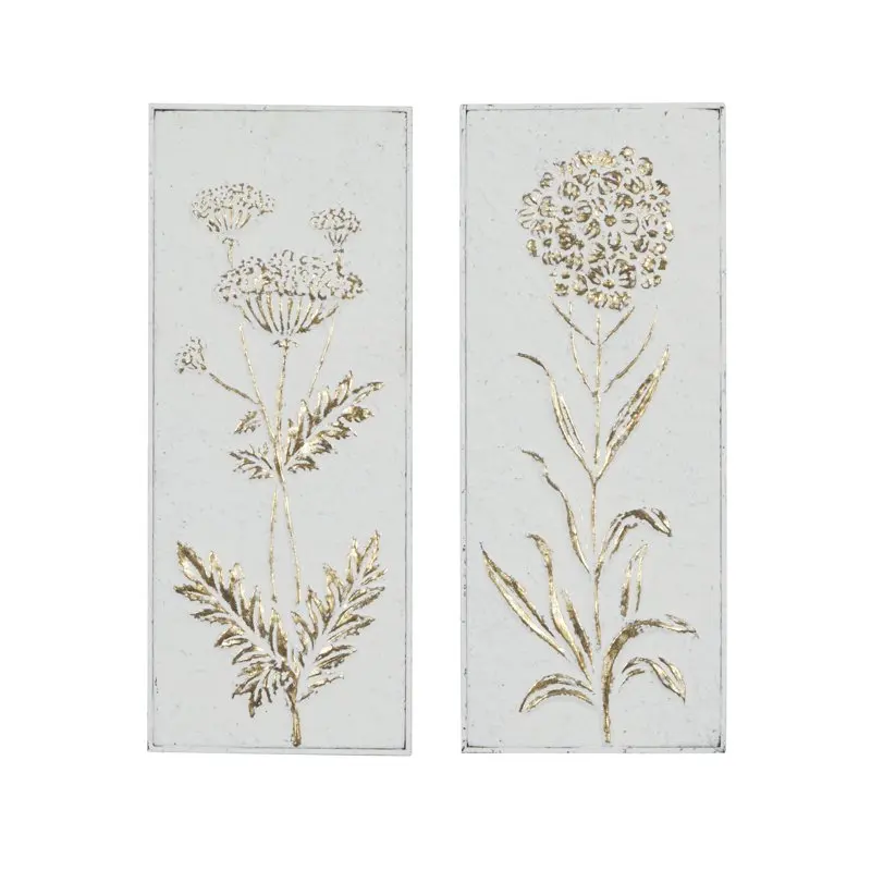 

White Metal Relief Floral Wall Decor with Gold Detailing (2 Count)