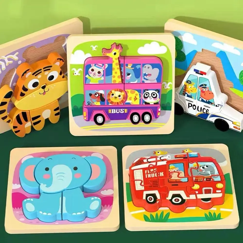 

Cartoon Animals Vehicle Cognitive Jigsaw 3D Puzzle Toys Intelligence Puzzle Game Puzzles Board Wooden Puzzles Set