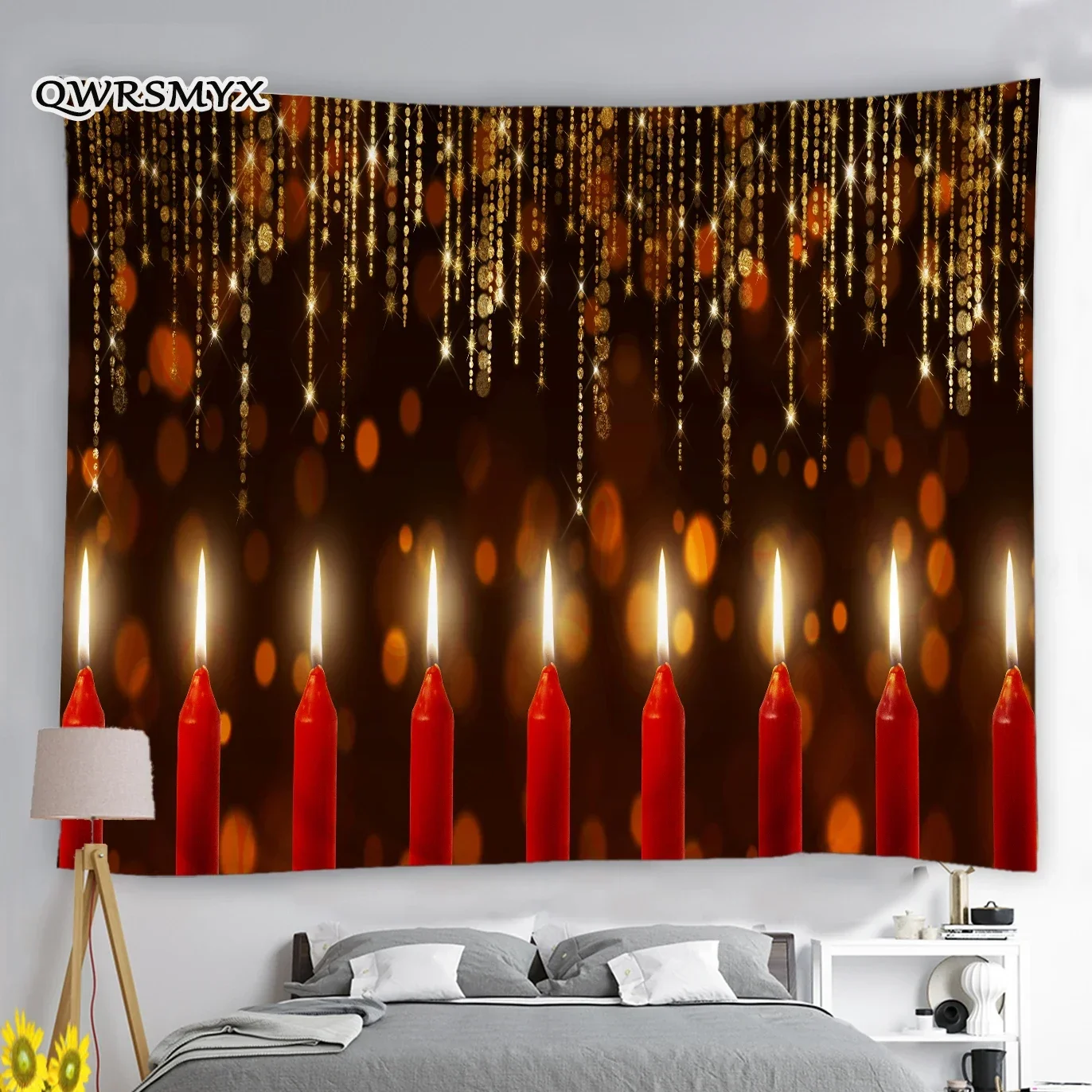 Украшение дома Рождественский красный гобелен со свечами эстетический для