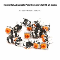 10pcs potentiometer wh06 2c fine tuning yellow horizontal adjustable potentiometer 102 103 104 1k 10k 100k