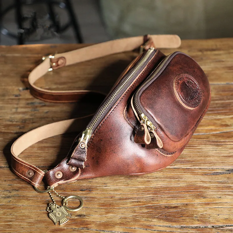 Top quality first layer cowhide men's chest bag outdoor luxury real cowhide youth vintage crossbody bag sports shoulder bag