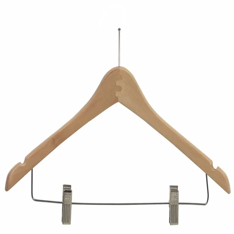 

Wooden Curved Combo Hanger with Anti-Theft P-Nail Hook, Natural with Chrome Hardware, Box of 100