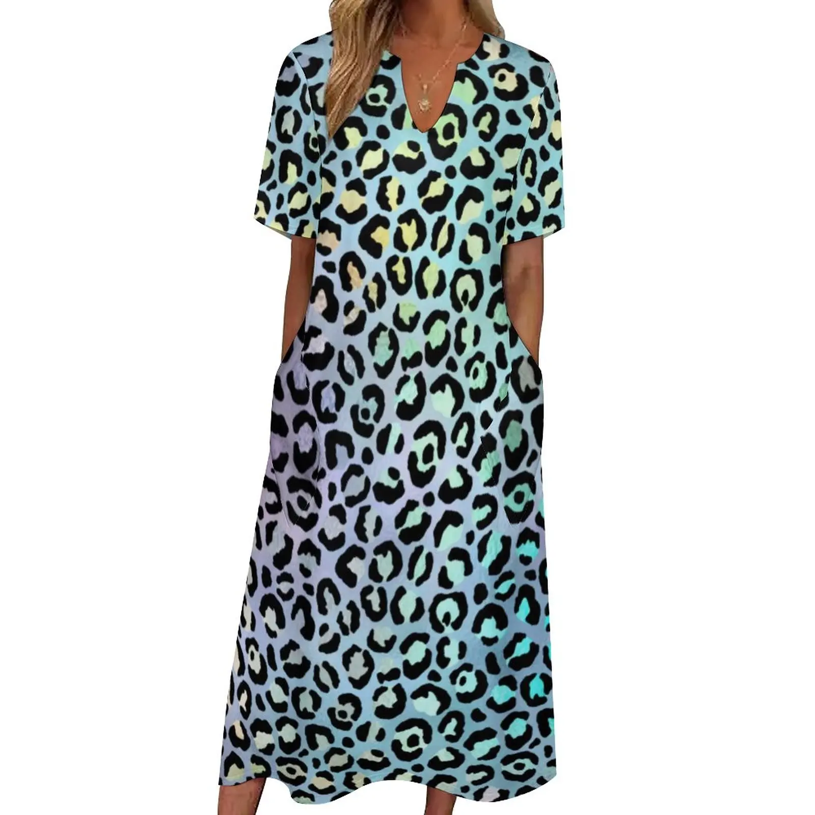 

Женское винтажное платье-макси, длинное платье в богемном уличном стиле с принтом в виде радужного леопарда, с графическим принтом, большие ...
