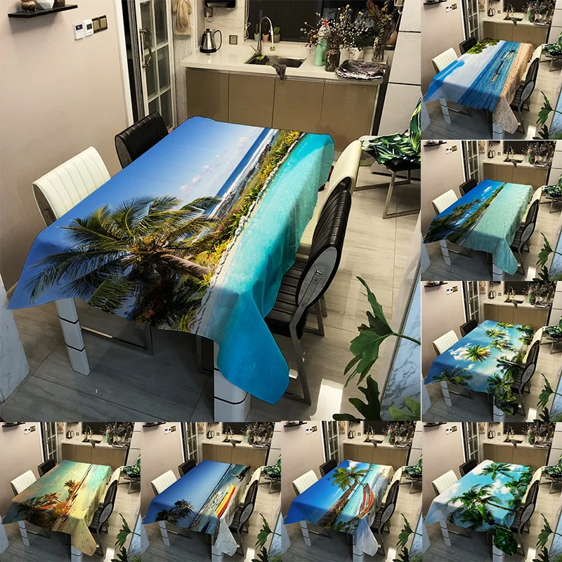 

Seaside Scenery Tablecloths Beach Coconut Tree Pattern Tablecloth Waterproof Dinning Rectangular Table Cloth Home Decor