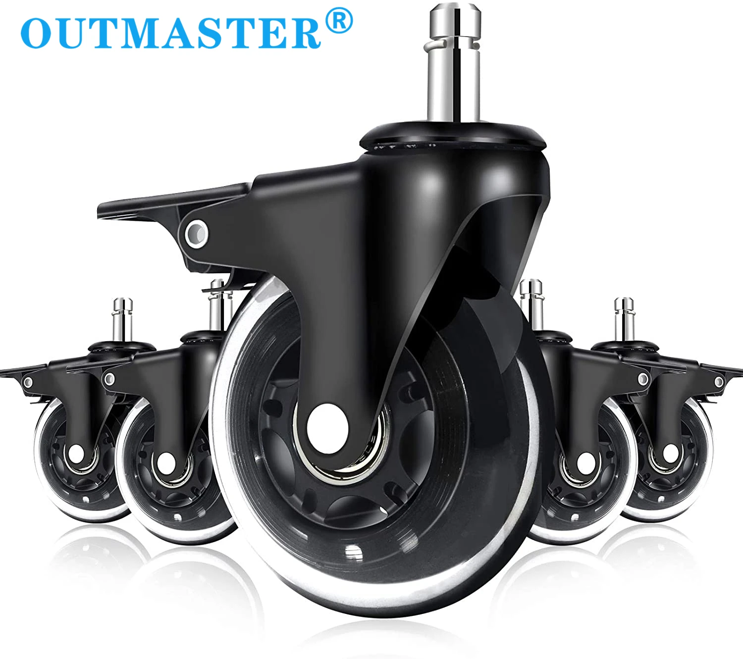 5 Packs  Office Chair Caster Wheels With Brakes 11mm  For Hardwood Floors And Low Pile Carpet,Heavy Duty Quiet Swivel Repl