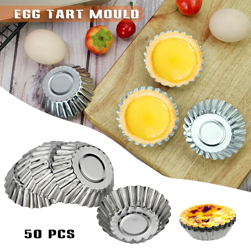 

50pcs Egg Tarts Stencil Tinplate Reusable Egg Cake Stencil Kitchen Baking Tools 50pcs Mini Muffin Baking Stencils Molds Eig88