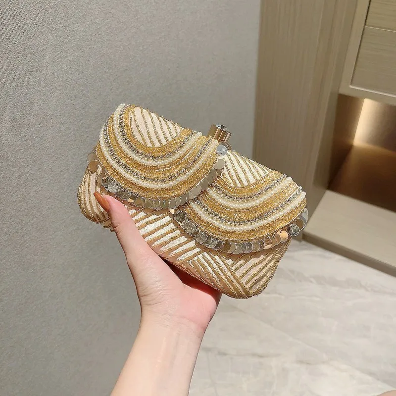 Luxy Moon Sequin Designer Luxury Bag Dress Banquet Purses Elegant Ladies U Shape Lace Chain Handbags Z611