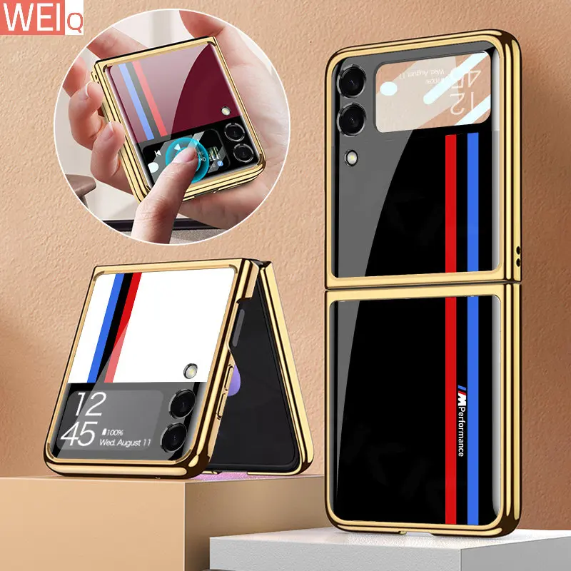 

Твердый чехол с покрытием из закаленного стекла для Samsung Galaxy Z Flip 4 3, роскошный чехол с рисунком из стекла для Galaxy Z Flip4