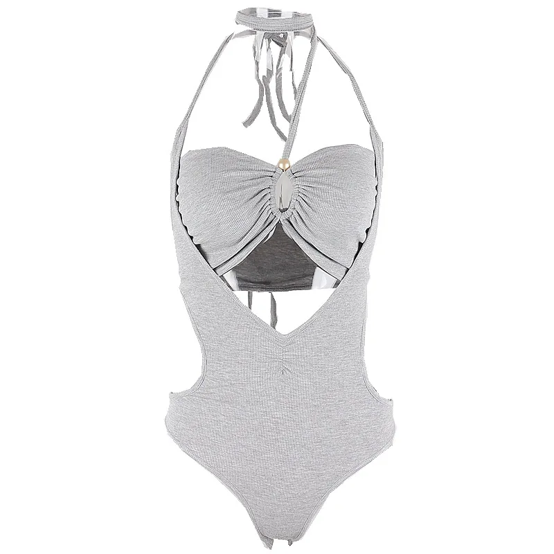 Europe Streetwear 2023 Summer Sexy Women Jumpsuits Halter Bandage Style Design T-shirt Female Spring Autumn Hollow Out Clothes