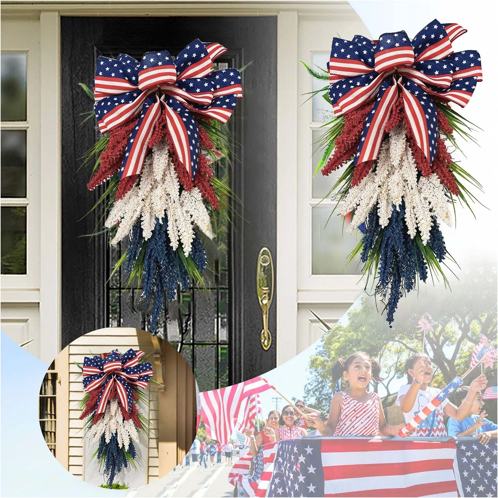 

Independence Day Wreath Handmade Hanging Garland 4th of July National Ornament Home Holiday Door Window Wall Decor Props