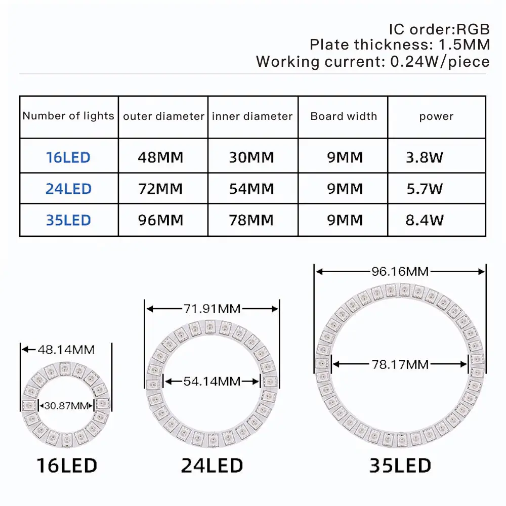 Фото 4-контактный DC12V WS2815 16/24/35 пикселей круглый свет красочное светодиодное кольцо DIY встроенная микросхема индивидуально адресуемый модуль 5050 RGB №5
