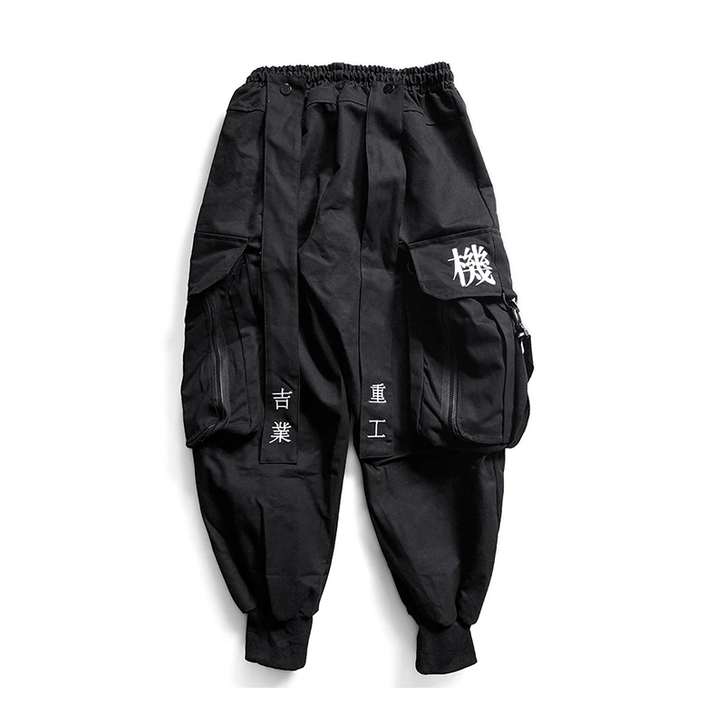 

Techwear Japanese Funtional Tactical Streetwear Cargo Pants For Man Baggy Wide Leg Black Hip Hop Ribbons Joggers