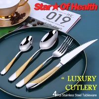 4pcs luxury tableware set stainless steel cutlery set steak knife flatware set knife fork spoon coffee spoon home dinnerware set