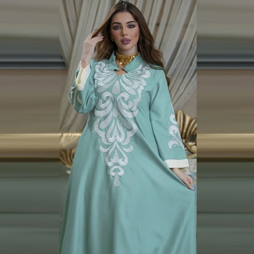 Robe Muslim Abaya Dubai Embroidered Kebaya Dress Long Sleeve Gowns Moroccan Kaftan Islam Oman Ladies Dresses