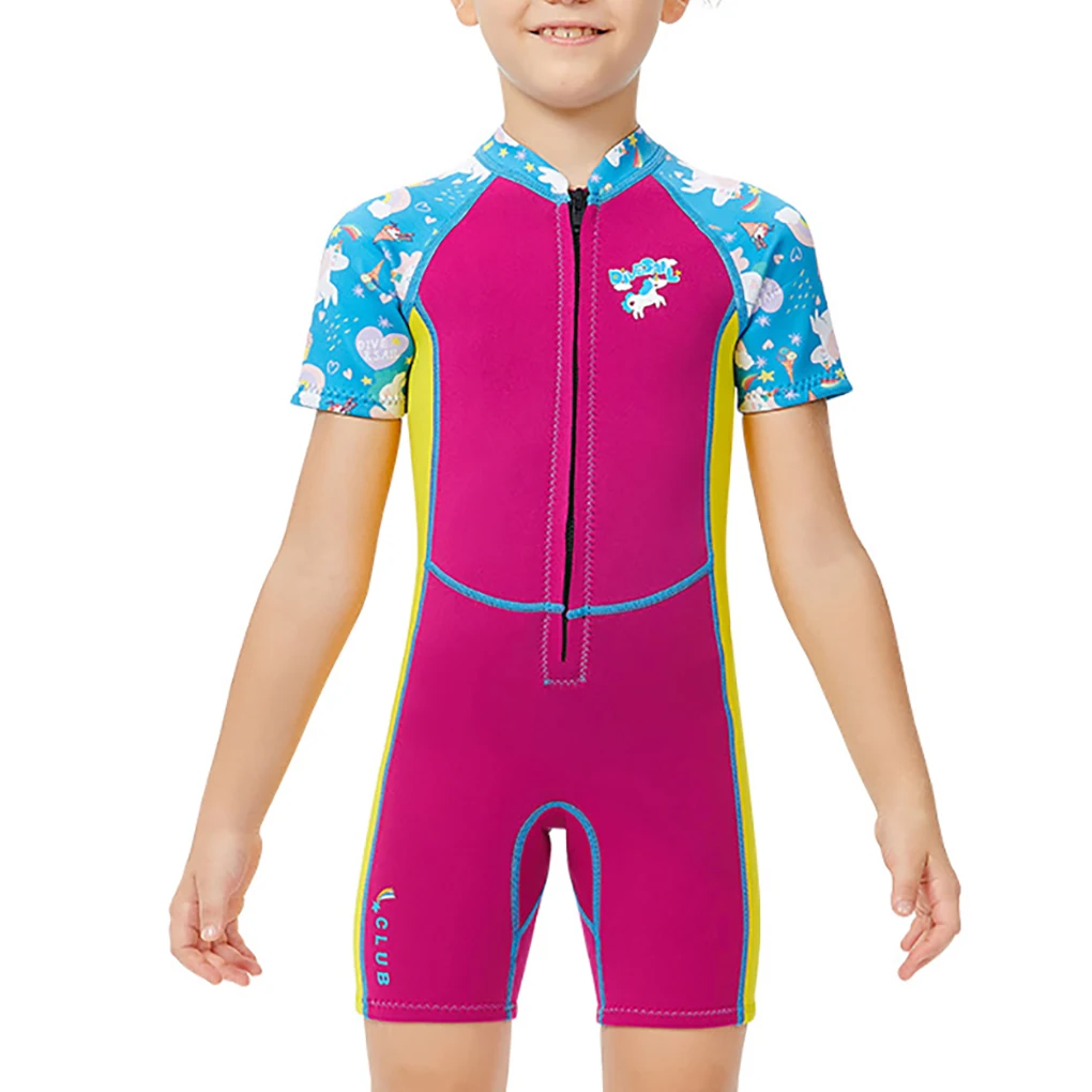 

Kids Wetsuit One-Piece Short Sleeve Bodysuit Snorkeling Set Elastic Thermal Bathing Suit for Girls Surfing Swimwear