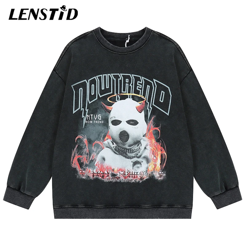 

LENSTID Autumn Men Sweatshirts Hip Hop Cartoon Funny Graphic Print Pullover Hoodies Harajuku Streetwear Casual Cotton Tracksuits