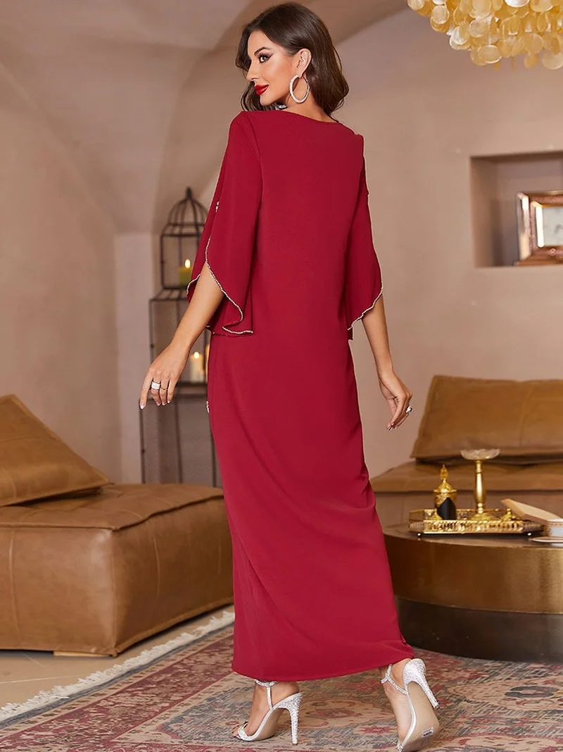 Party Kaftan Arabic Evening Long Dress Women Elegant Moroccan Hand Sew Rhinestones Caftan Dubai Saudi Abaya Muslim Banquet Gown