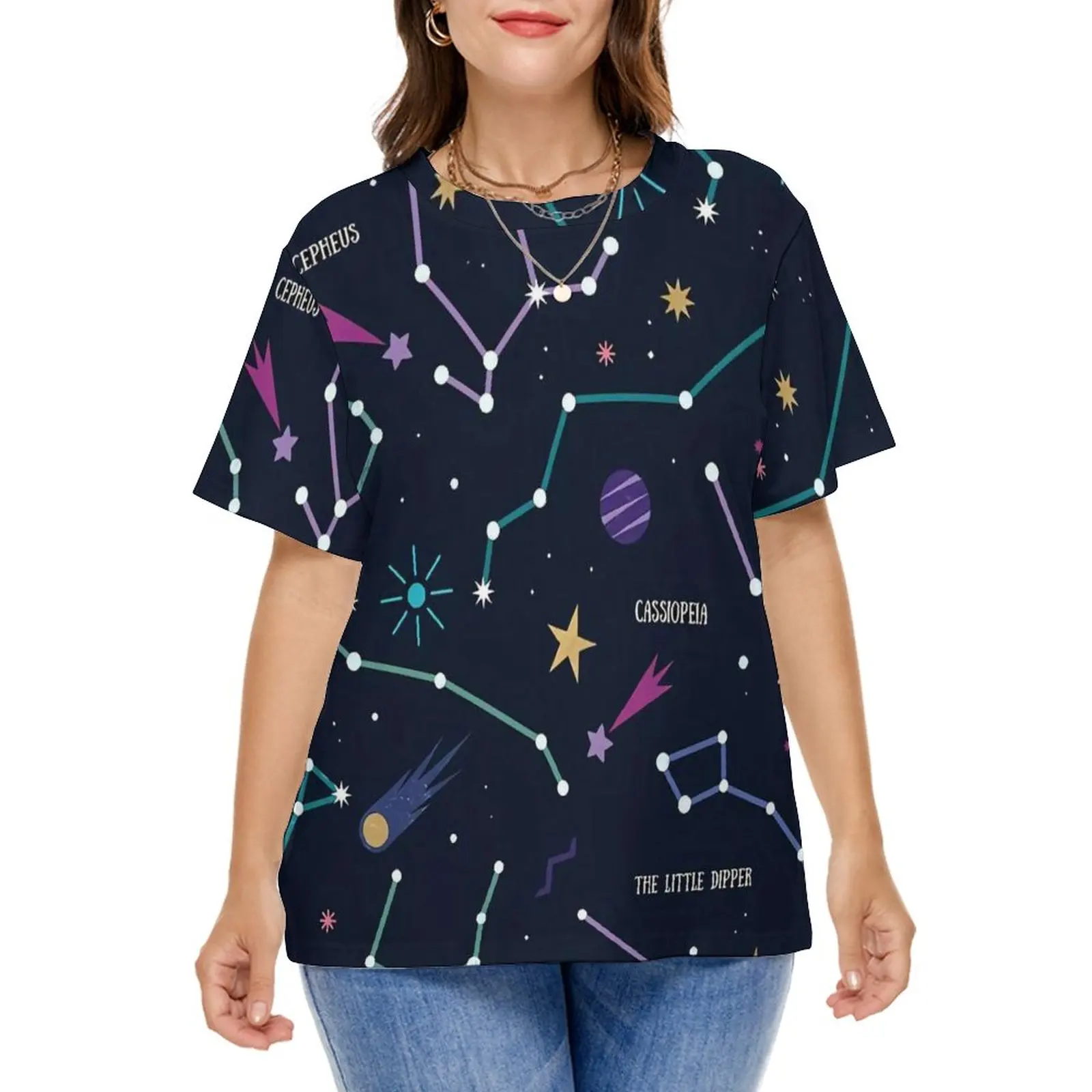 The Galaxy Stars T-Shirt Constellations And Night Sky T-Shirts Short Sleeve Casual Tshirt Beach Graphic Clothing Plus Size 8XL