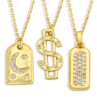 zirconia golden dollar sign money pendant necklace for women men geometric square moon star pattern choker hip hop jewelry gift