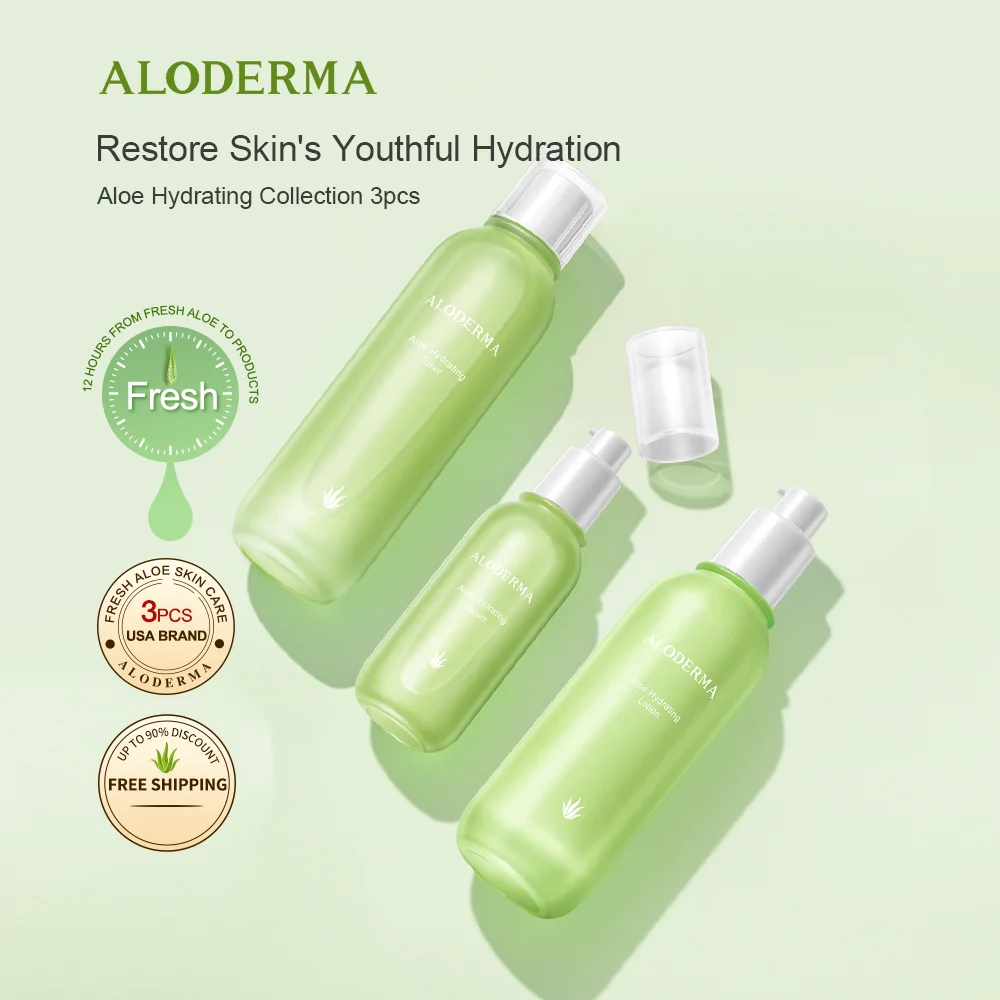 

Aloderma Aloe Vera Essential Hydrating Set 3 Pieces Skin Care Kit Toner+Lotion+Essence Facial Products Moisturizr Skincare